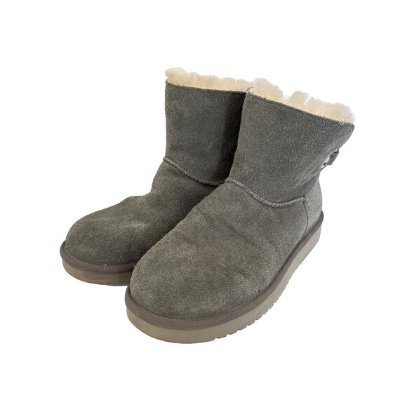 UGG Koolaburra Sz 9 Remley Mini Grey Suede Leather Short Shearling Lined Boots - Picture 1 of 8